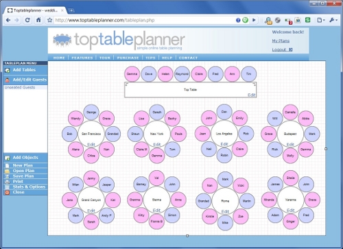 Screenshot of the wedding table planner software