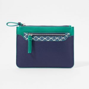 Accessorize Ladies Blue and Green Geometric Print 2-in-1 Pouch Bag