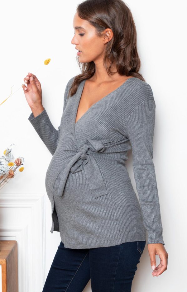 Laurent Maternity & Nursing Wrap Jumper (Grey)