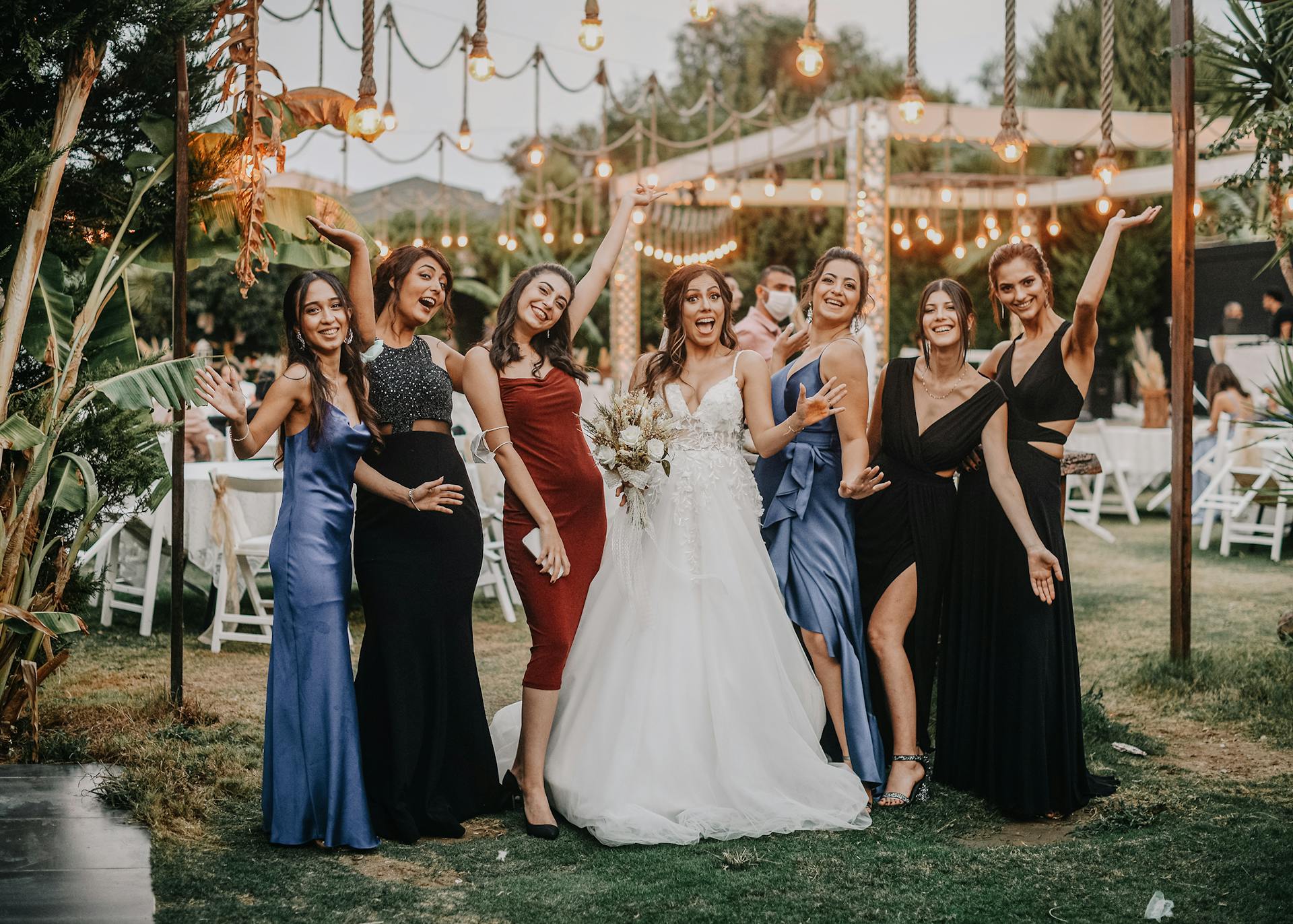 Wedding guests with bride