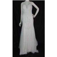 Bnwot Ellis Ivory Size 12 Illusion Bateau Wedding Dress