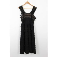 Julian Rose Vintage Lace Dress Delicate Tiered Lace And Tulle Black Size: S