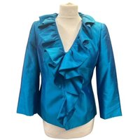 Nina Mclemore Occasional Silk Jacket  Blue Size: 10