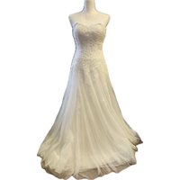 Wedding Dress Strapless Fitted Lace Floral Embroidered And Sequinned Bodice Flowing Into Full Dress