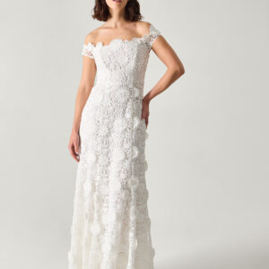 Clare Floral Embroidered Bardot Wedding Dress Ivory