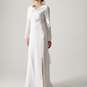 Aleah Long Sleeve Cowl Lace Wedding Dress Ivory