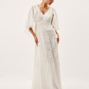 Cali Embellished Cape Sleeve Wedding Dress Ivory