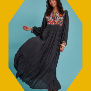 Maison Hotel Women's Black & Pink Sasha Embroidered Tunic Maxi Dress, Size: XS