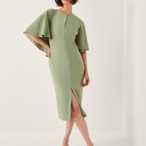 Cassandra Cape Sleeve Midi Dress Green