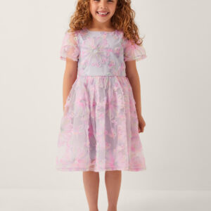 Monsoon Girls Pink & Blue Floral Appliqué Haisley Tulle Dress, Size: 14-15 Years