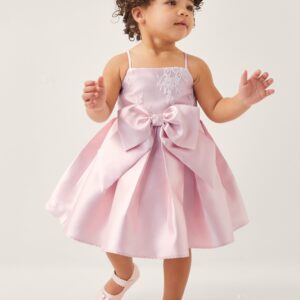 Monsoon Baby Girls Pink & White Lace Juniper Satin Bow Bridesmaid Dress, Size: 0-3 Months