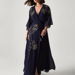 Skyla Floral Embellished Maxi Wrap Dress Blue
