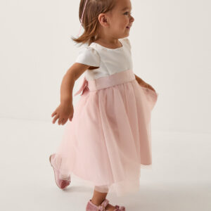 Monsoon Baby Girls Pink & Cream Satin Bridesmaid Dress, Size: 18-24 Months