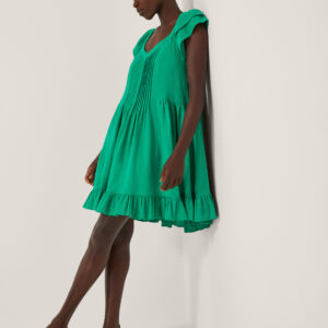 Monsoon Women's Green Cotton Frilled Maryam Mini Swing Dress, Size: XL