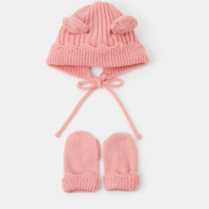 Baby Bonnet & Mitten Set Pink