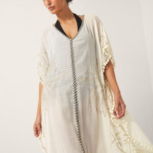 Penny Tassel Embroidered Kaftan Ivory
