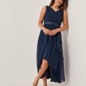 Monsoon Girls Navy Blue Sequin Elegant Clemmie Chiffon Prom Dress, Size: 11 Years