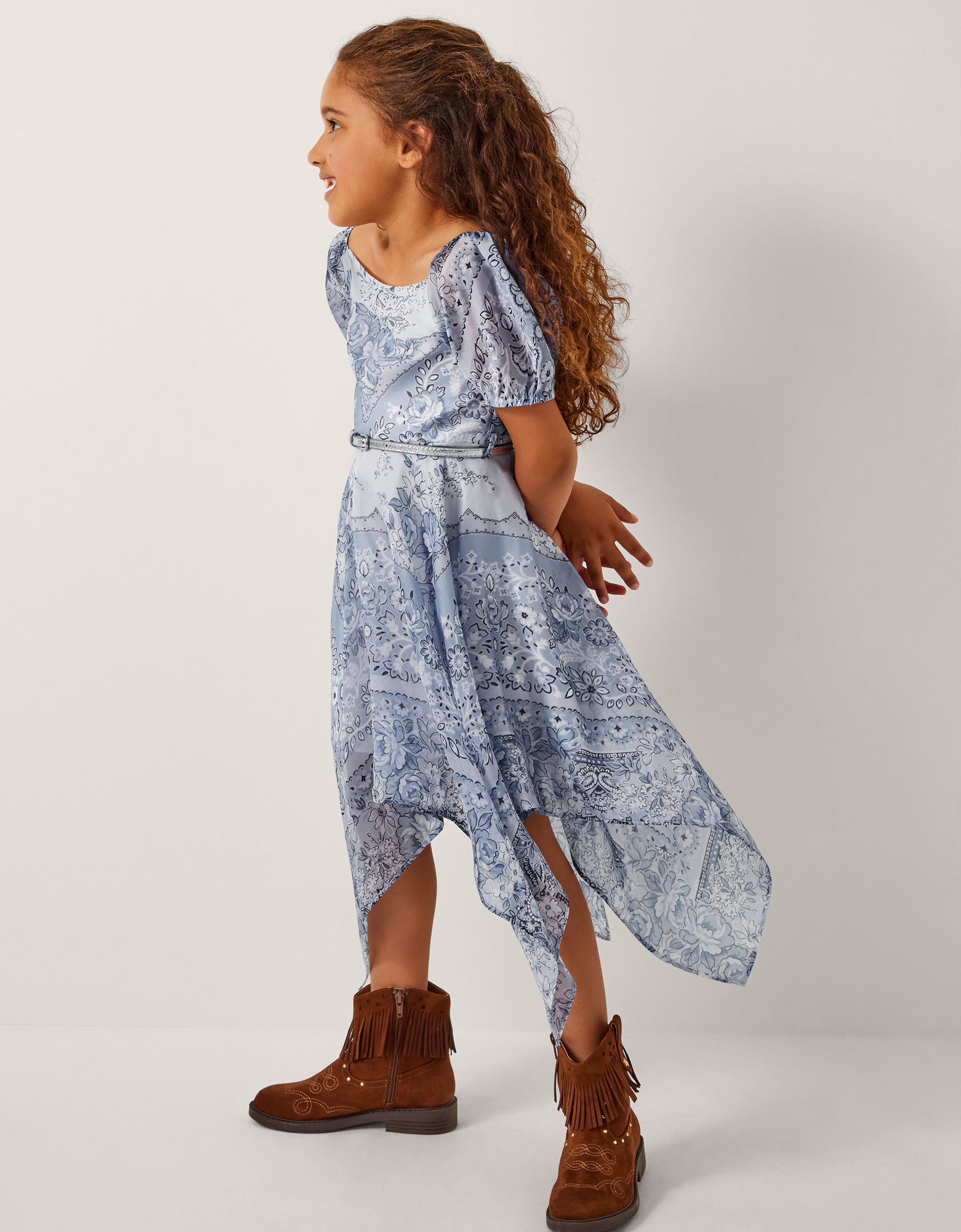 Paris Paisley Print Hanky Hem Dress Blue