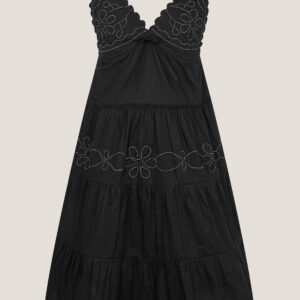 Floral Embroidered Tier Dress Black