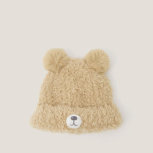 Teddy Pom-Pom Beanie Hat Brown