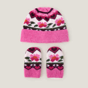 Baby Rose Knit Hat & Mitten Set Multi