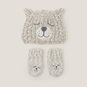 Baby Bear Hat & Mitten Set Grey