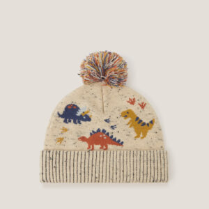 Dinosaur Print Beanie Hat Camel