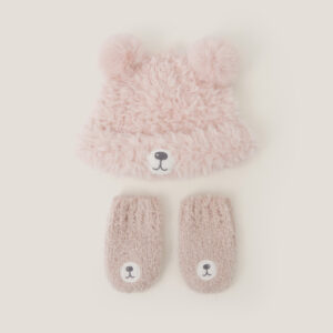 Baby Bear Hat & Mitten Set Pink