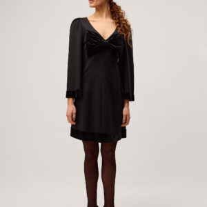 Blair Velvet Bow Long Sleeve Mini Dress Black