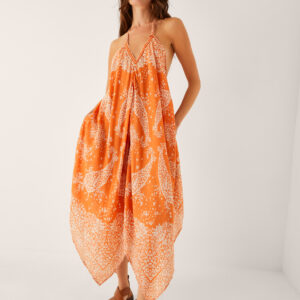 Madison Paisley Handkerchief Midi Dress Orange