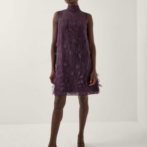 Monsoon Women's Dark Purple Appliqué Cassidy Sleeveless Mini Dress, Size: 14