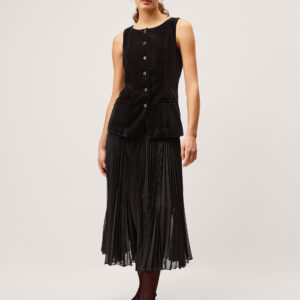 Vanessa Sleeveless Velvet Pleated Midi Dress Black