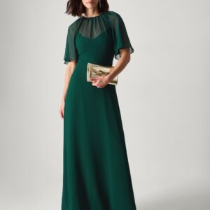 Monsoon Women's Dark Green Mona Angel Sleeve Maxi Dress, Size: 6