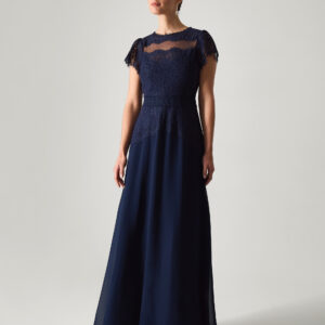 Monike Short Sleeve Lace Bridesmaid Dress Blue