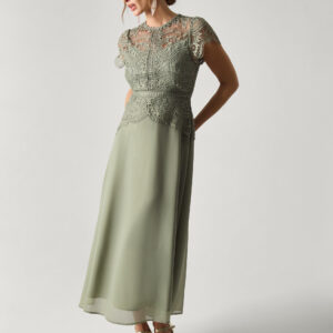 Monsoon Women's Green Floral Lace Monica Midi Bridesmaid Dress, Size: 18