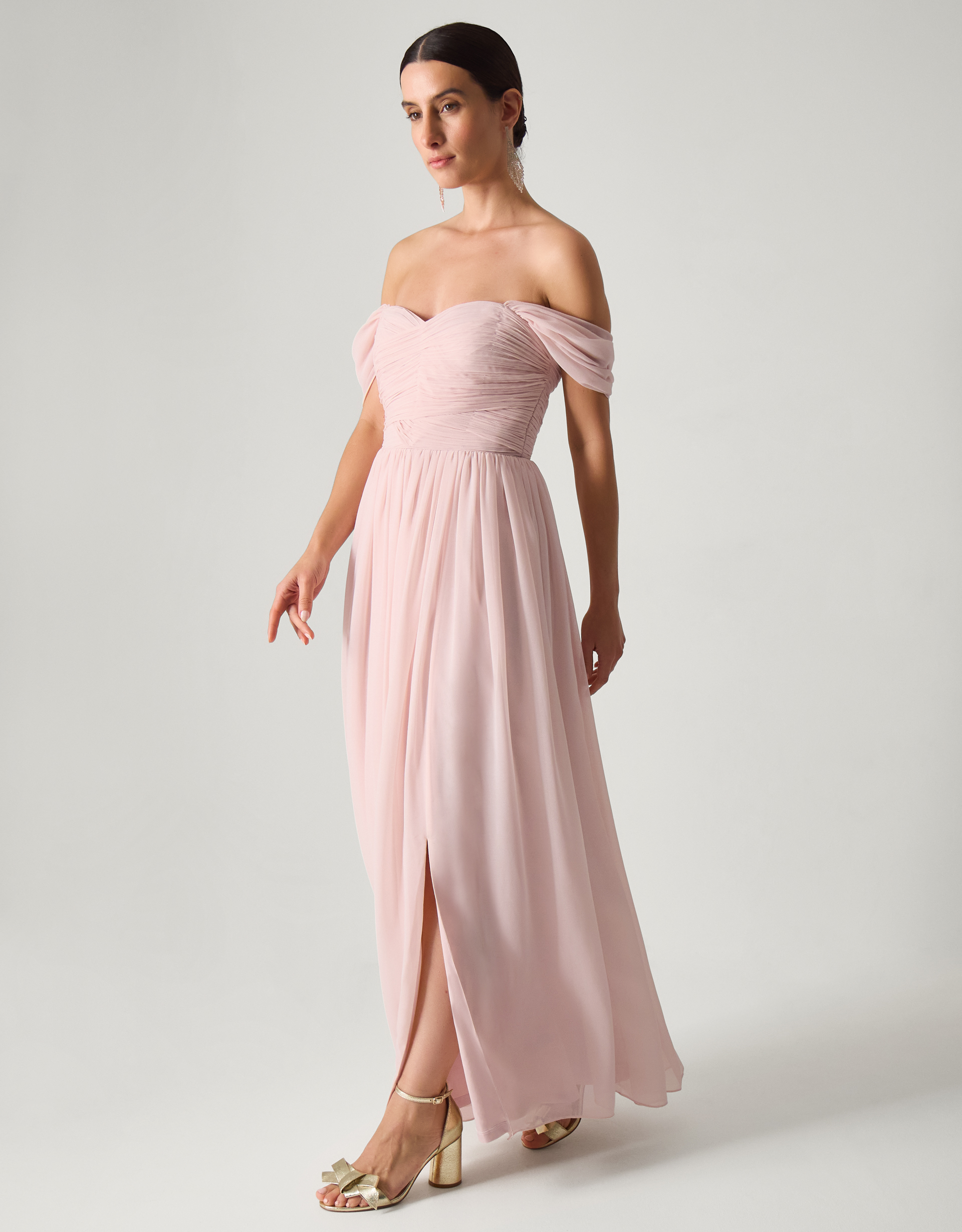 Monsoon Women's Light Pink Evelyn Bardot Bridesmaid Dress, Size: 20