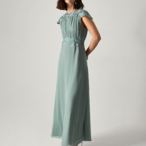 Monsoon Women's Light Green Floral Lace Elegant Elodie Chiffon Bridesmaid Dress, Size: 12