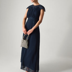 Monsoon Women's Navy Blue Floral Lace Elegant Elodie Chiffon Bridesmaid Dress, Size: 8