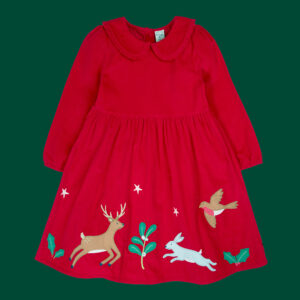 Frugi Peony Corduroy Christmas Dress Red