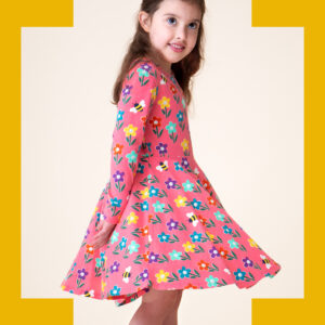 Frugi Sofia Printed Skater Dress Pink