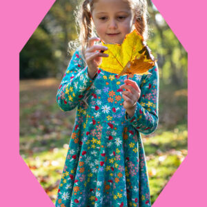 Frugi Girls Green & Yellow Cotton Printed Sofia Skater Dress, Size: 3-4 Years