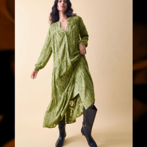 Clemence Sylvie Burnout Tiered Maxi Dress Green