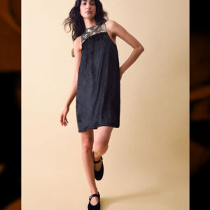 Clemence Margot Embellished Velvet Mini Shift Dress Black