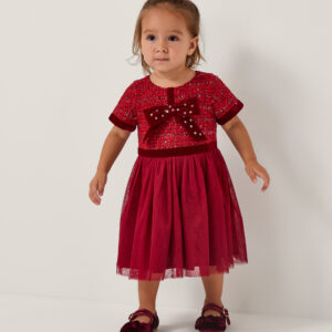 Baby Tweed Bow Disco Dress Red