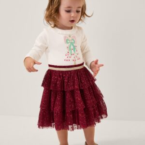 Baby Christmas Tree Disco Dress Red