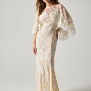 Eileen Cape Embellished Floral Lace Wedding Dress Ivory