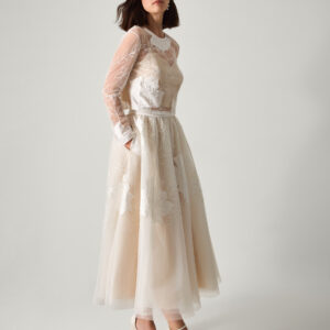 Rhea Floral Embroidered Mesh Wedding Skirt Ivory