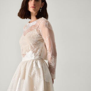 Rhea Floral Embroidered Mesh Wedding Top Ivory