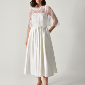 Celeste Satin Wedding Dress with Floral Embellished Cape Ivory