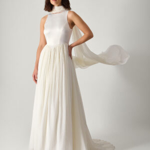 Margo Drop Waist Wedding Dress & Scarf Ivory